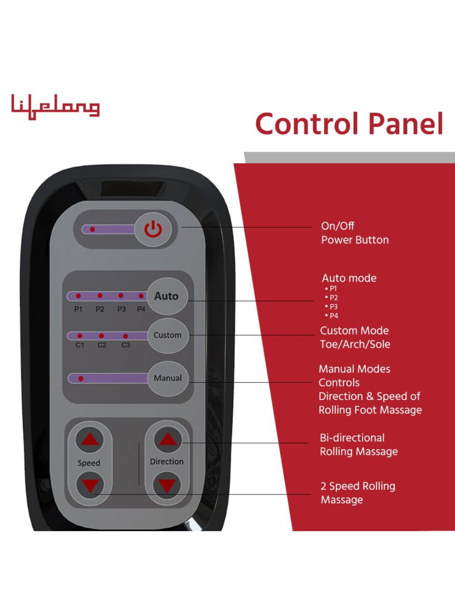 Lifelong LLM486 Foot Massager for Foot Pain with 4 Automatic Programs (Black)
