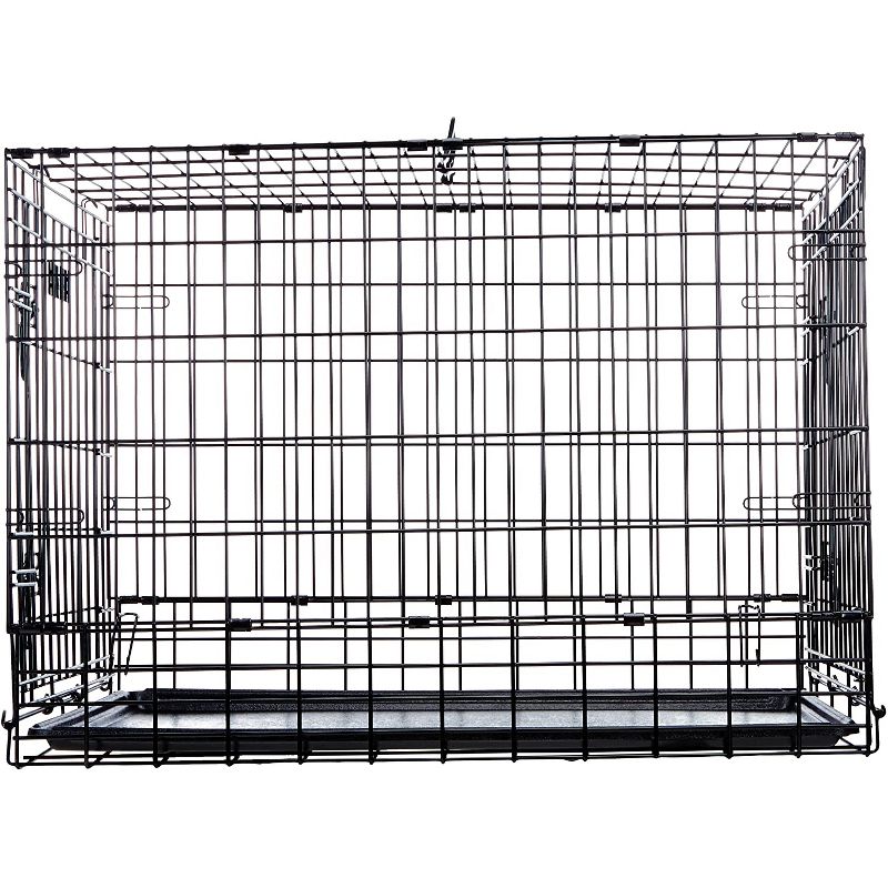 MidWest Homes for Pets Side By Side Double Door Safe Foldable Steel SUV Dog Pet Travel, Transport Cargo Crate/Kennel with Drop Pan, Black