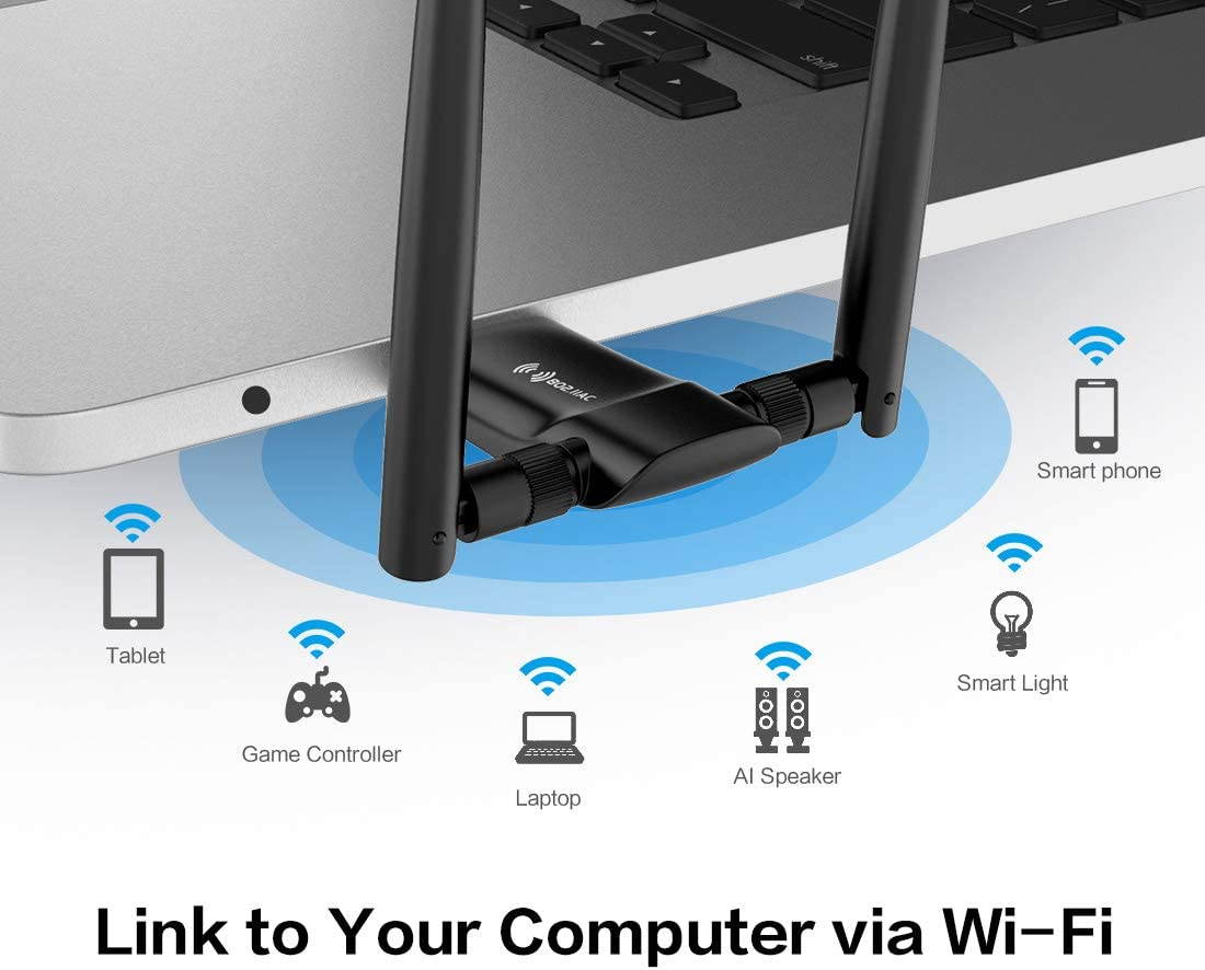 USB WiFi Adapter 1200Mbps Wireless Internet Adapter USB 3.0 WiFi Dongle for PC 802.11AC with 3dBi High Gain Antenna Support Linux Mac OS 10.9~10.15 Windows 10/8.1/8/7/ XP System, Easy to Use