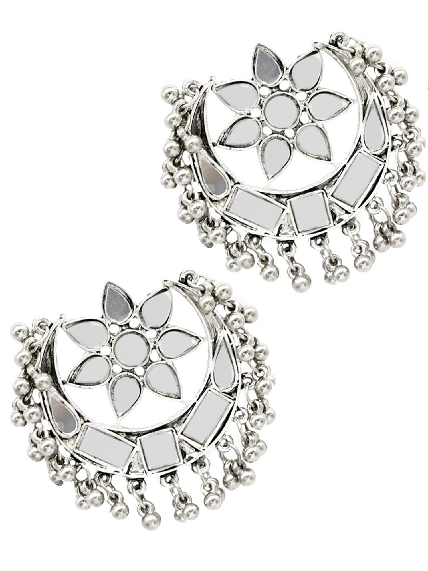 Teejh Ethnic Akashi Silver Oxidized Mirror Stud Earrings