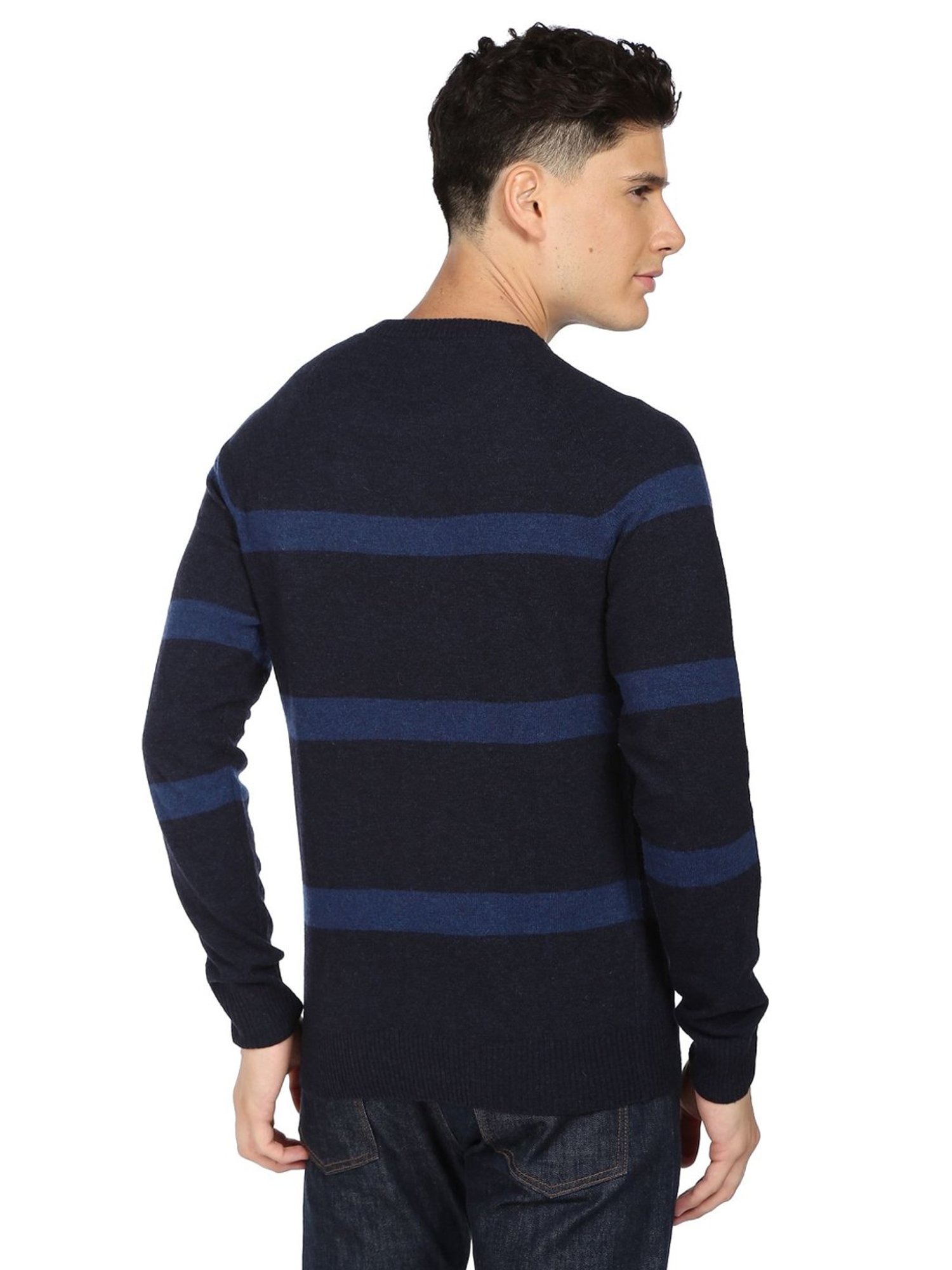 U.S. Polo Assn. Navy Blue Regular Fit Striped Sweater