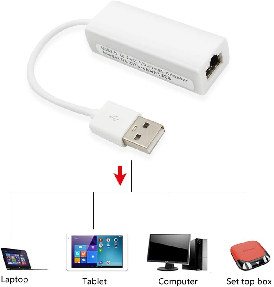 White USB 2.0 to RJ45 Ethernet Adapter - 10/100/Network Adapter -for Nintendo Switch, Wii, Wii U, MacBook, Chromebook, Windows 10, 8.1, Mac OS, Surface Pro, Linux ASIX