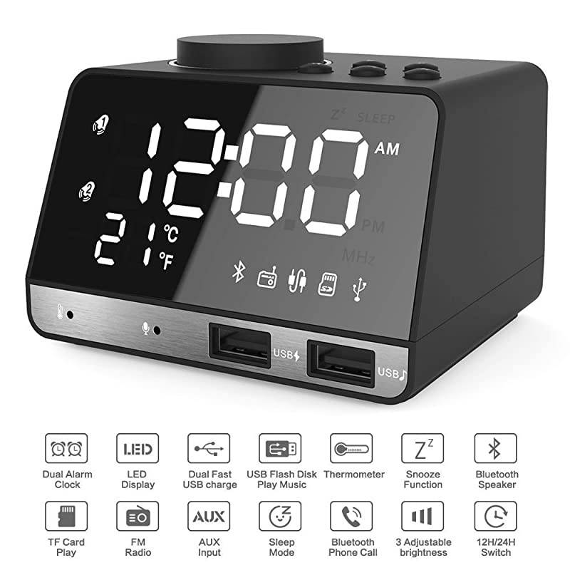 Clocks for Bedrooms 42quot LED Digital Clock Radio with FM Radio Dual USB Port for Charger Snooze Bluetooth AUX TF Card Play Battery Backup Best for Men