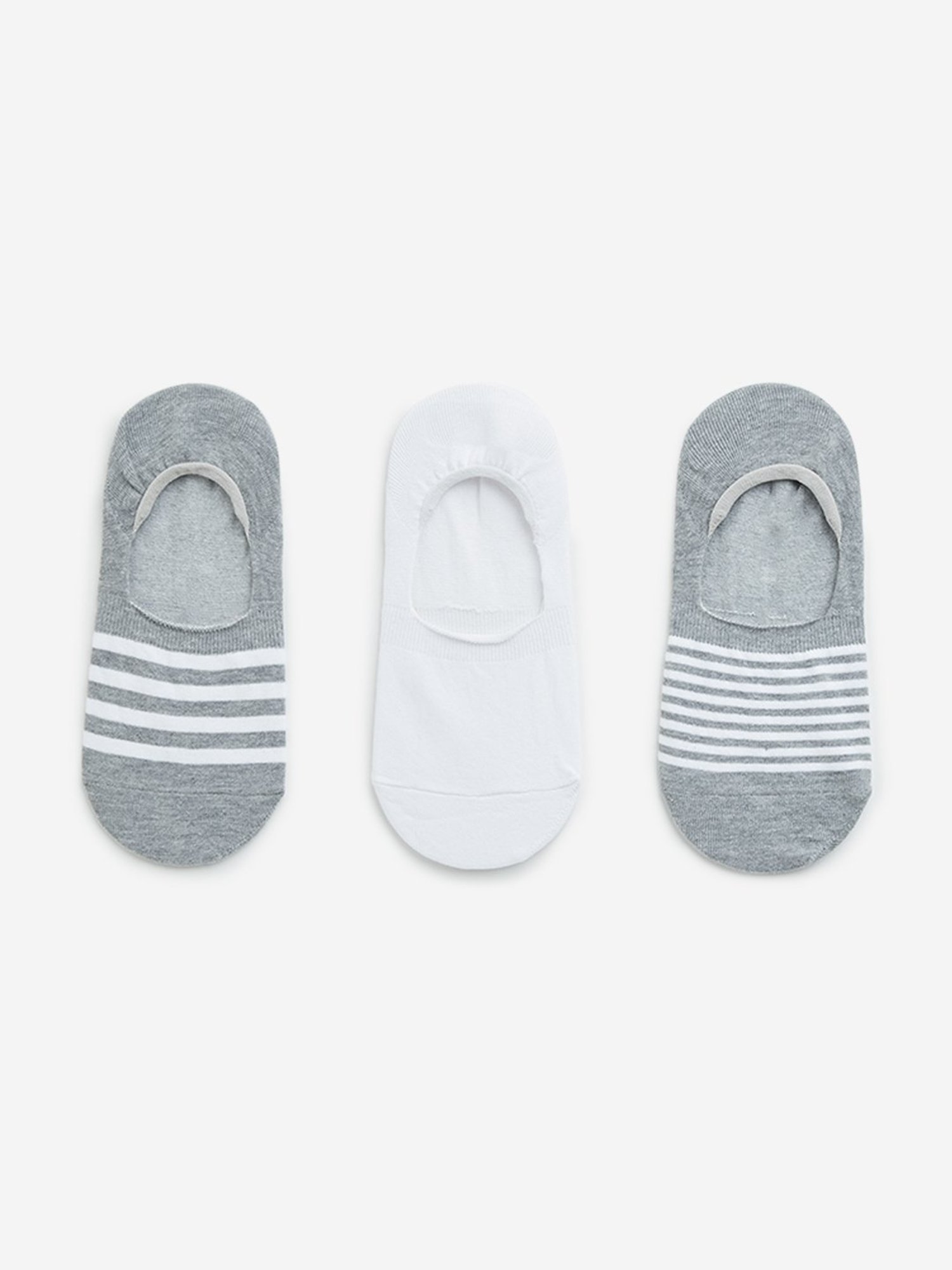 WES Lounge by Westside Grey Striped Printed Invisible Socks - Pack of 3