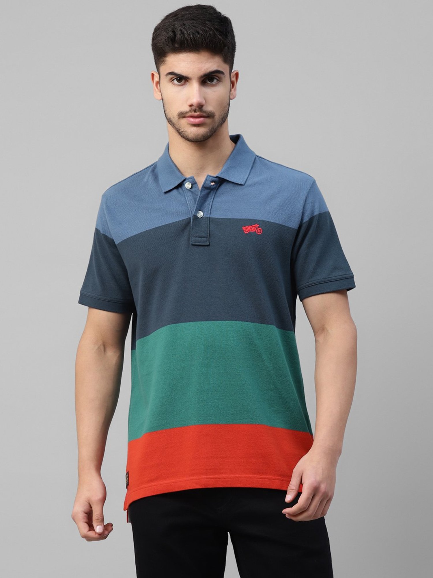Royal Enfield Bold YD Multicolor Regular Fit Striped Polo T-Shirt