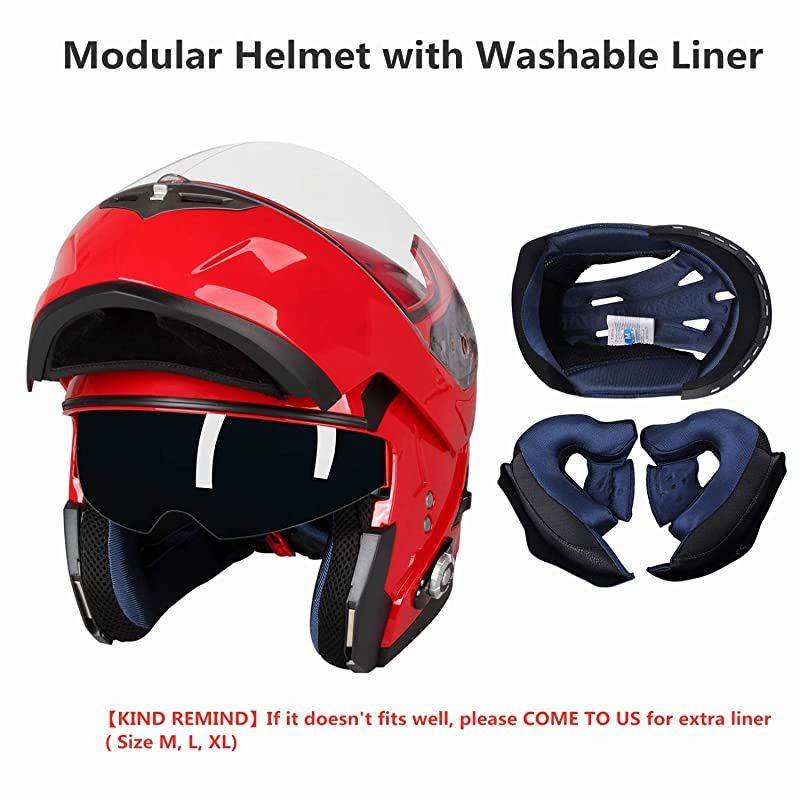 Bluetooth HelmetsFreedConn Flip up Dual Visors Full Face HelmetBuiltin Integrated Intercom Communication SystemRange 500M23Riders PairingFM radioWaterproofXLRed