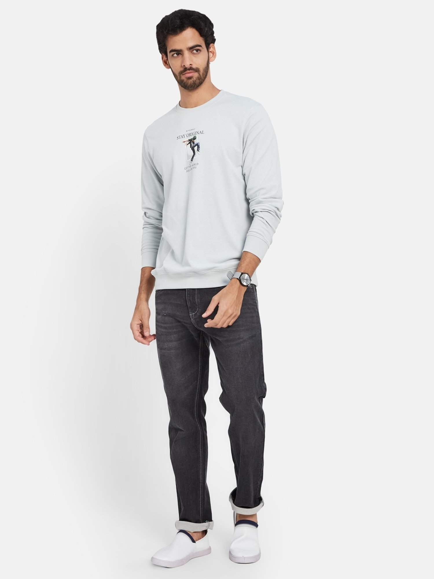 Octave Silver Regular Fit Printed Sweatshirt