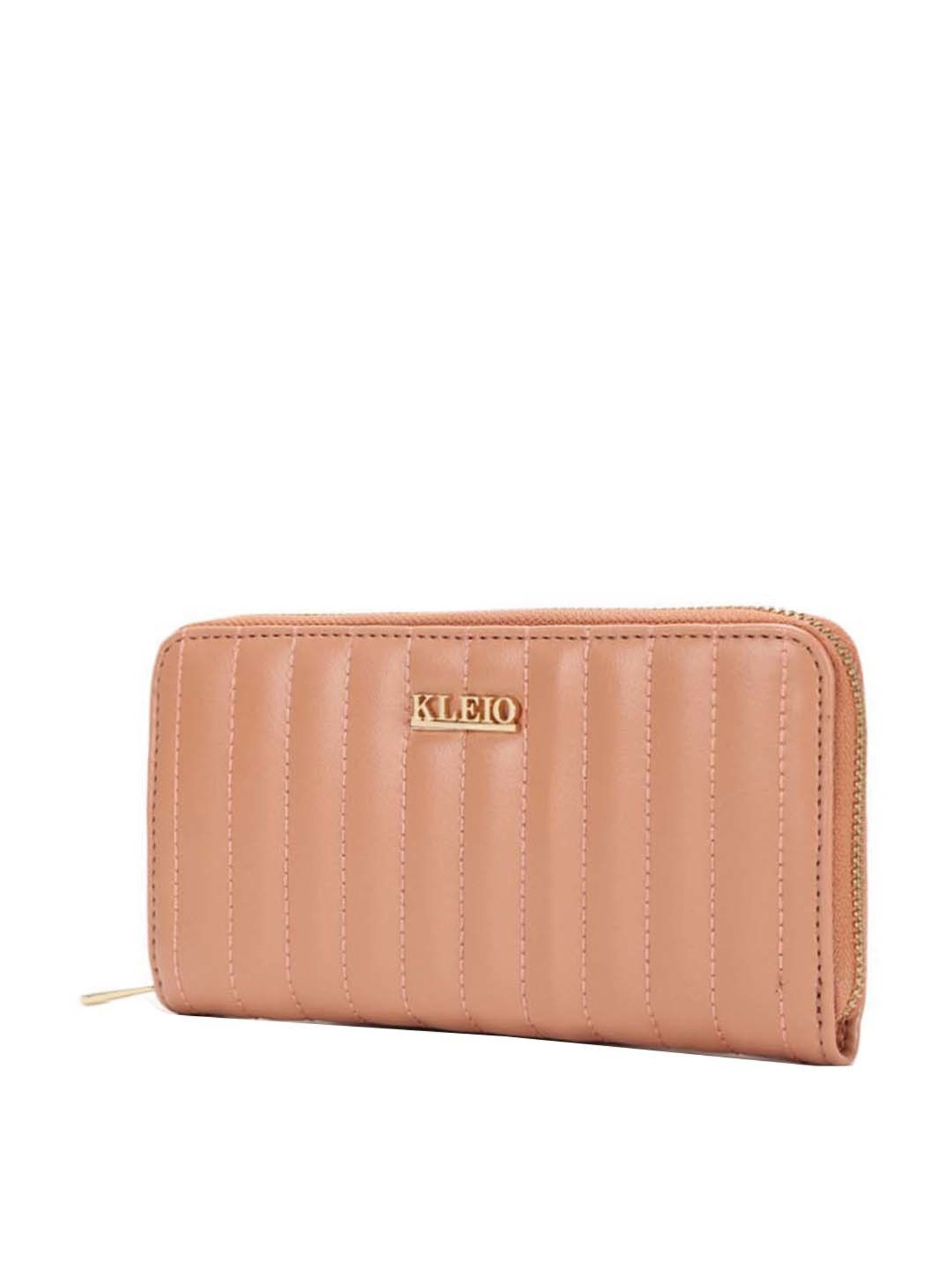 KLEIO Peach Quilted Zip Around Wallet for Women