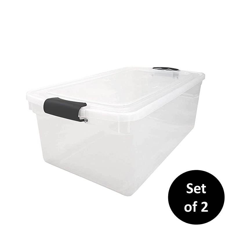 3442CLGRDC02 Clear Storage Container with Lid 66 Quart Grey 2 Count