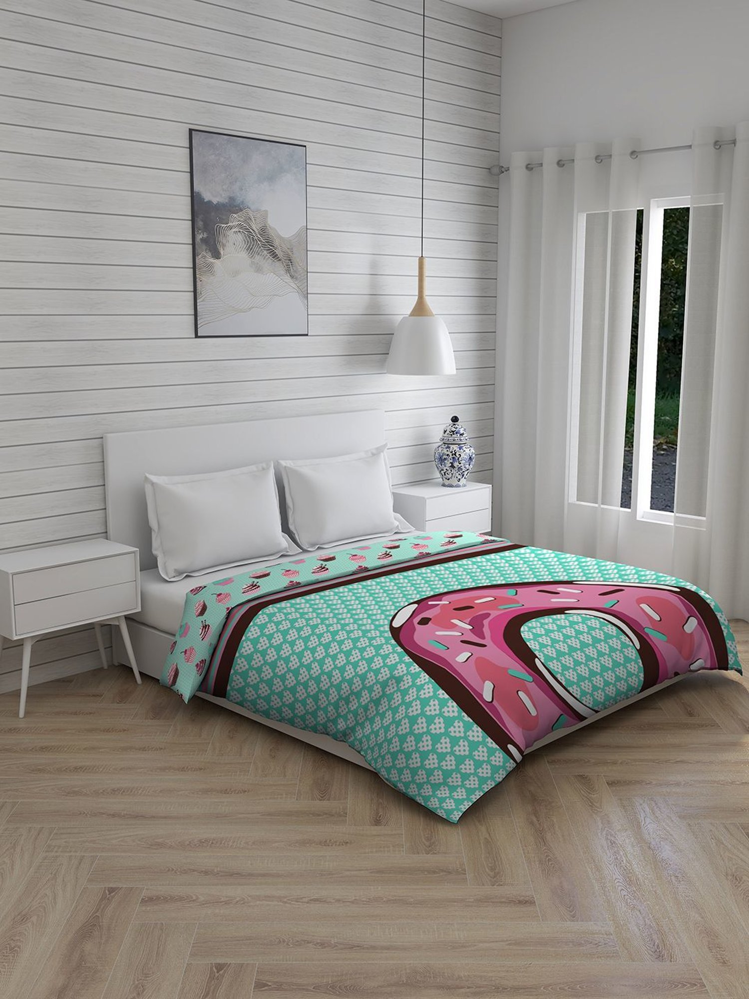 Boutique Living Rock & Room Printed Blue 210 TC Cotton Queen Comforter