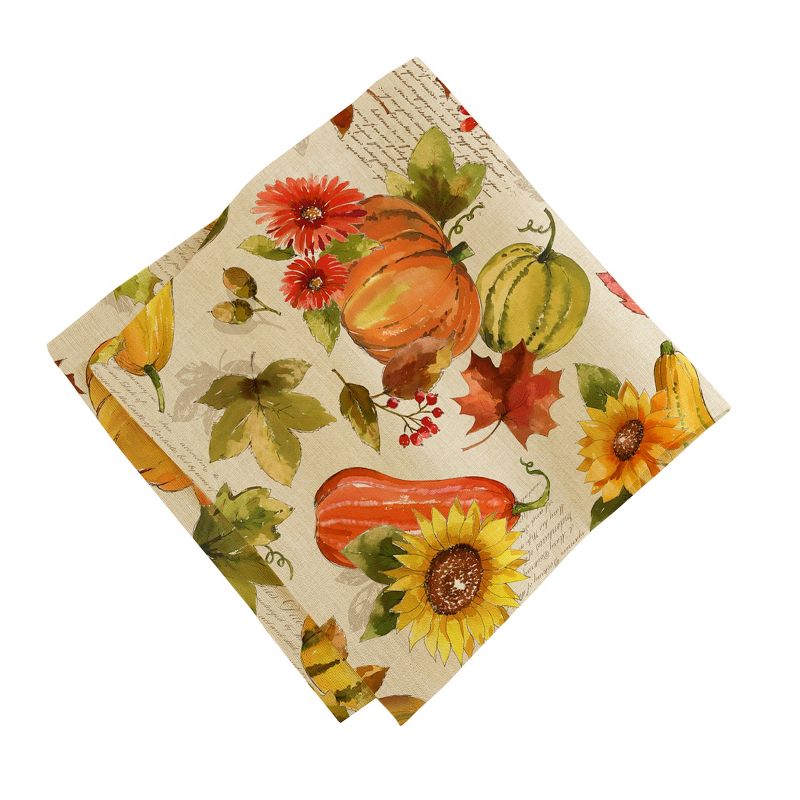 Grateful Season Fall Printed Napkins, Set of 8 - 17" x 17"  - Orange/Yellow - Elrene Home Fashions
