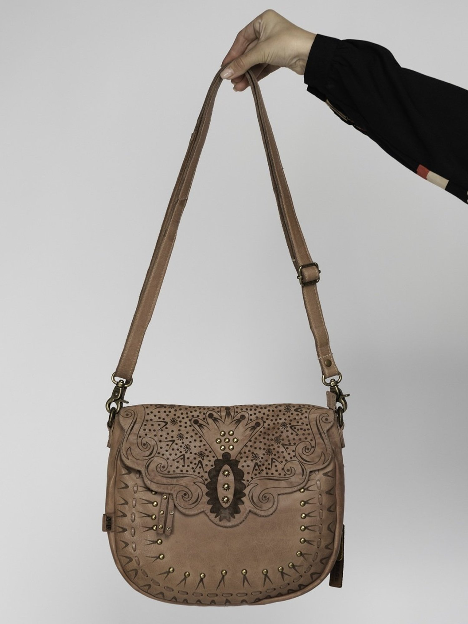 Art N Vintage Carob Blush Pink Leather Textured Medium Sling Handbag