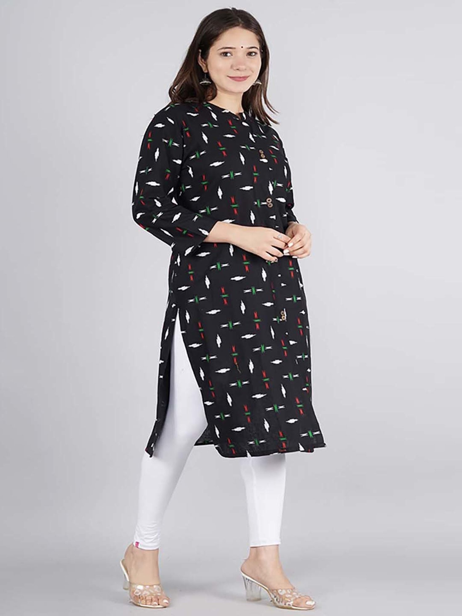 Kipek Black Cotton Printed Straight Kurta