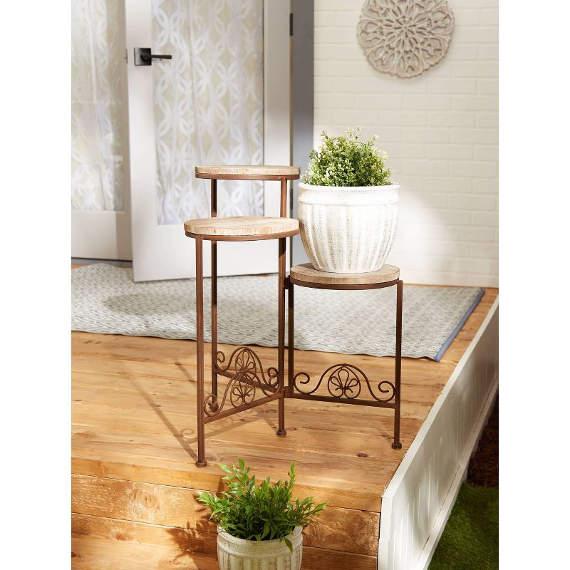 15" Indoor/Outdoor Iron Rustic Triple Planter Stand Brown - Zings & Thingz
