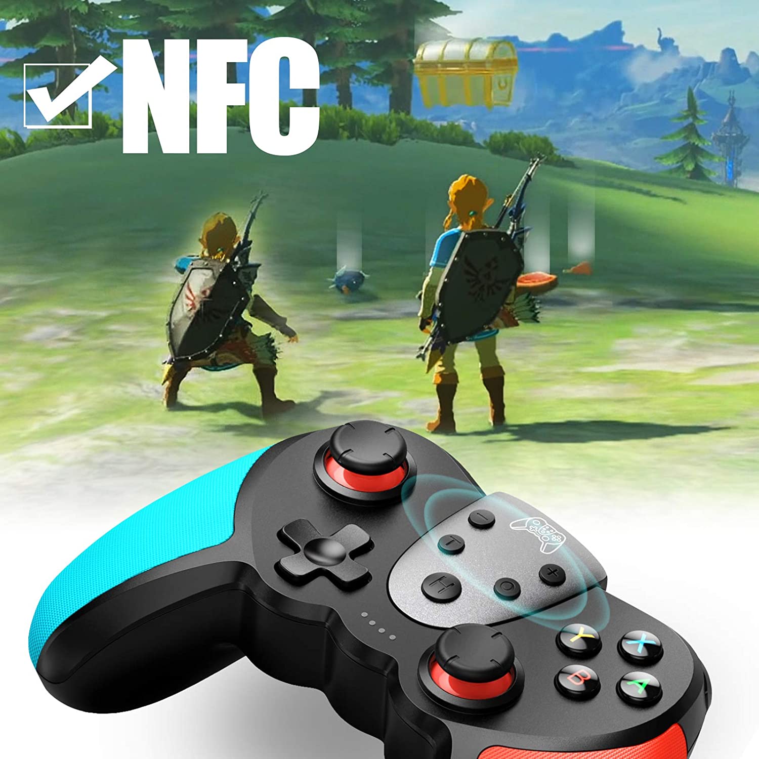 Wireless Pro Controller for Switch/Switch Lite &ndash; Premium Joypad for Video Games &ndash; 3 Levels of Turbo Speed &ndash; NFC Technology&ndash;Adjustable Vibration Intensity (Blue & Red)