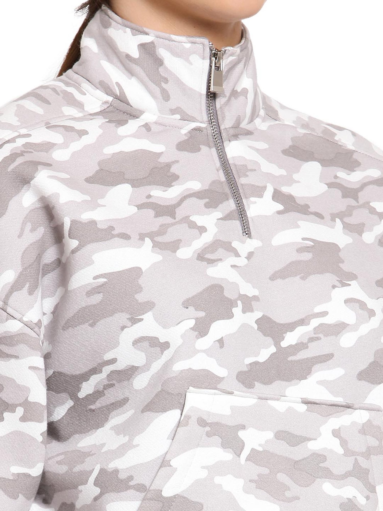 Juelle Grey Printed Mock Collar Sweatshirt