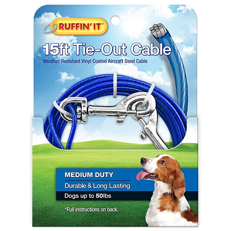TieOut Cable with Cushioning Spring Medium Duty for Dogs up to 50lbs 15FT