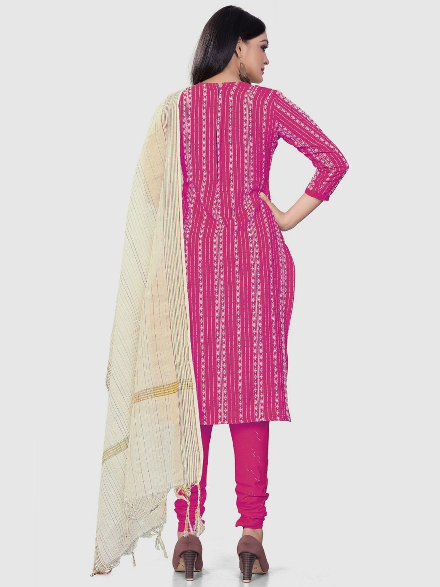 APNISHA Pink Cotton Printed Unstitched Dress Material