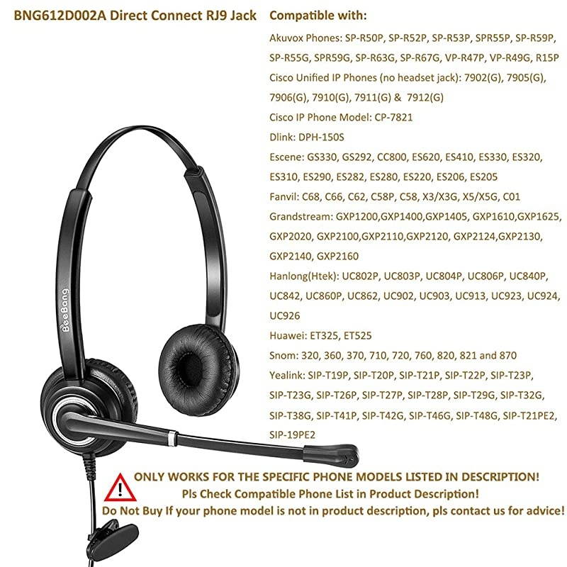Office Headset with Noise Cancelling Microphone for Business Call wMic Mute Volume Control Telephone Headset Work for Yealink T19 T21 T24 T23 T29 T32 T36 T40 T41 T42 Grandstream