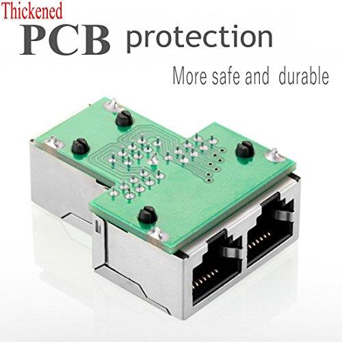 2 Pack RJ45 Splitter Connectors, 1 to 2 Ways Ethernet cables interface RJ-45 Socket Adapter 8P8C HUB Network LAN Internet PC laptop router cable Coupler contact Modular plug For Cat5 Cat5e Cat6 Cat7