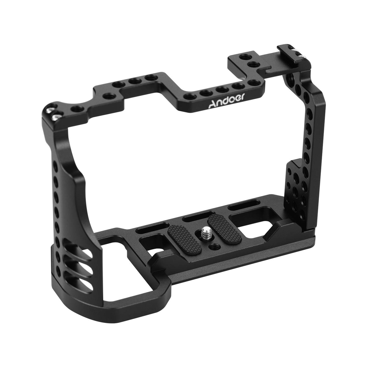Andoer Aluminum Alloy Video Camera Cage with Cold Shoe Mount 1/4 Inch & 3/8 Inch Screw Holes Compatible with Sony A7R4 A7R IV