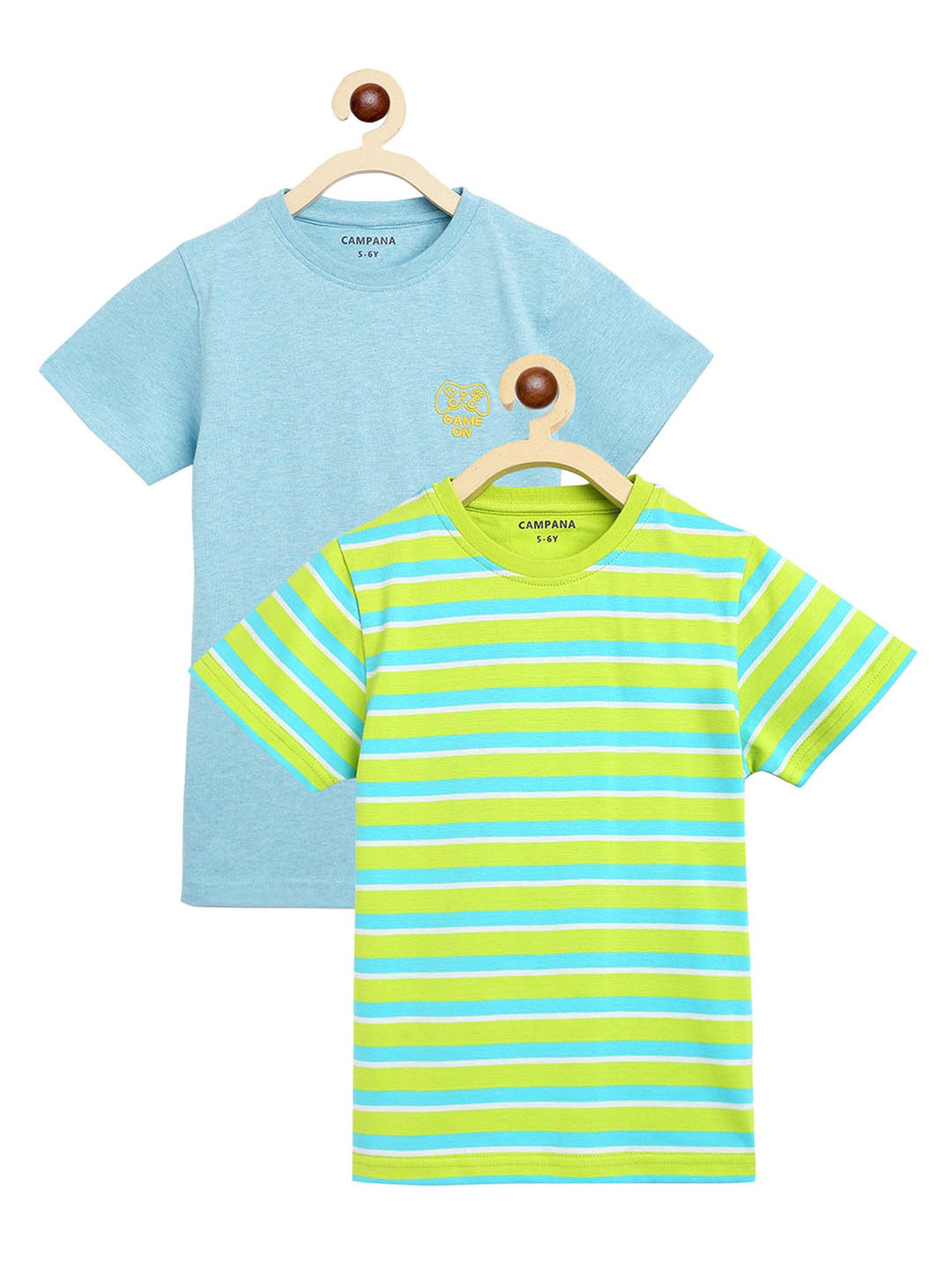 Campana Kids Turquoise & Green Striped T-Shirt (Pack Of 2)