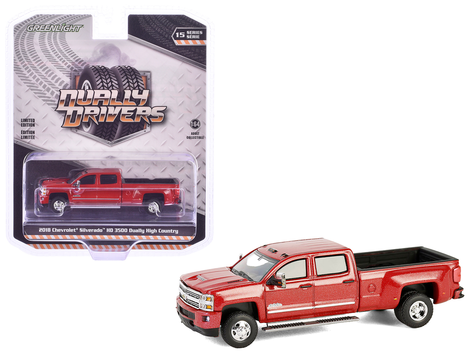 2018 Chevrolet Silverado 3500 HD Dually High Country Pickup Truck Cajun Red Metallic "Dually Drivers" Series 15 1/64 Diecast Model Car by Greenlight