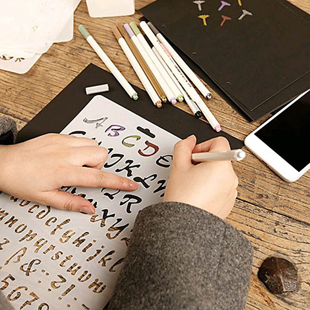 Multi-functional Drawing Stencils Hollow Out Design PP Plastic Templates Reusable for Children Students DIY Painting Craft Scrapbooking Photo Album Card Journal