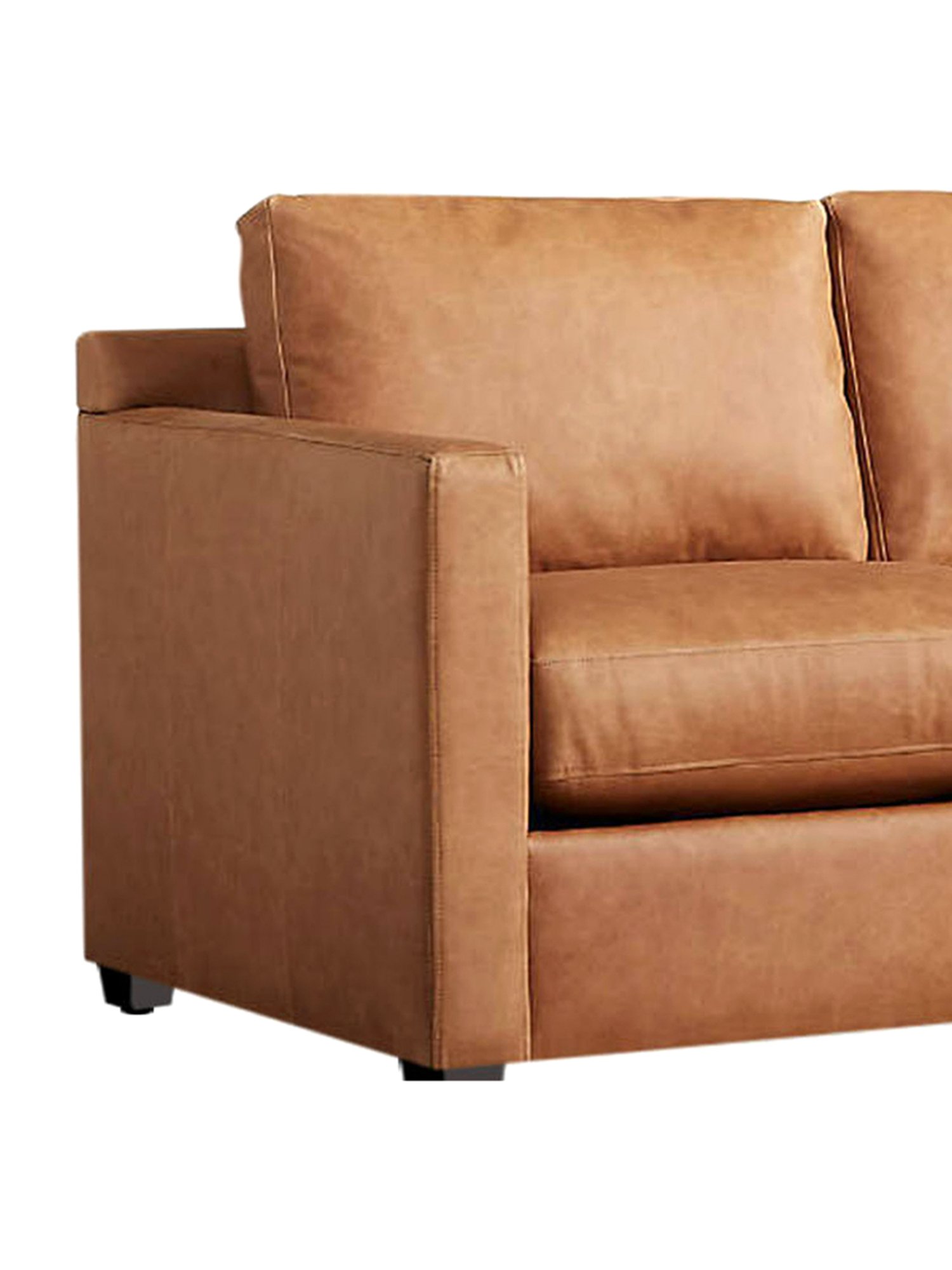 Trevi Olive Orange Leather & Neem Wood 1 Seater Sofa