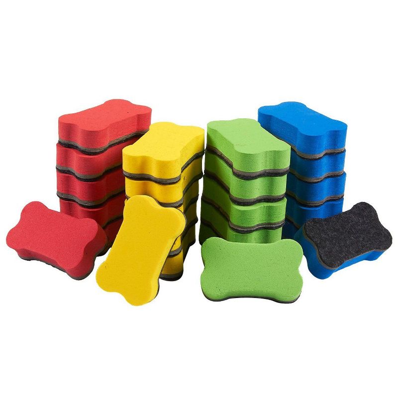 Juvale 24 Pack Mini Magnetic Whiteboard Erasers, 4 Colors Dog Bone Design (2.6 x 1.6 in)