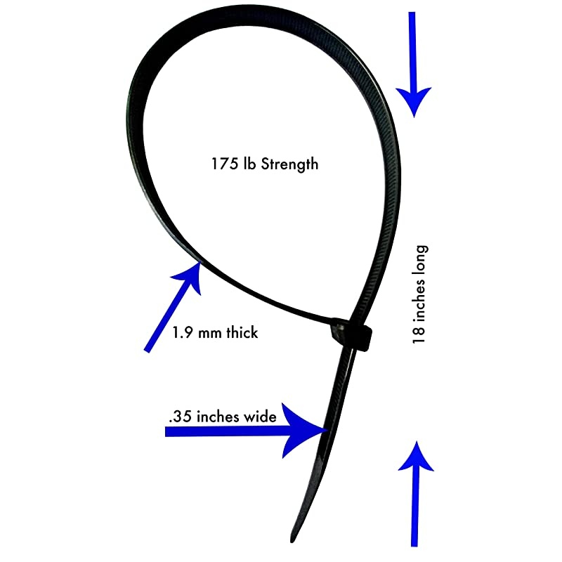 Cable ties 18 inchThick Premium Heavy Duty 100 Piece Value Pack of Black Nylon Zip Ties by  175 Pounds Tensile Strength Indoor Outdoor UV Resistant