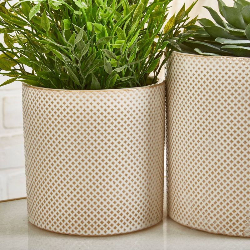 2pc Ceramic Planters White/Tan Dots - Sagebrook Home