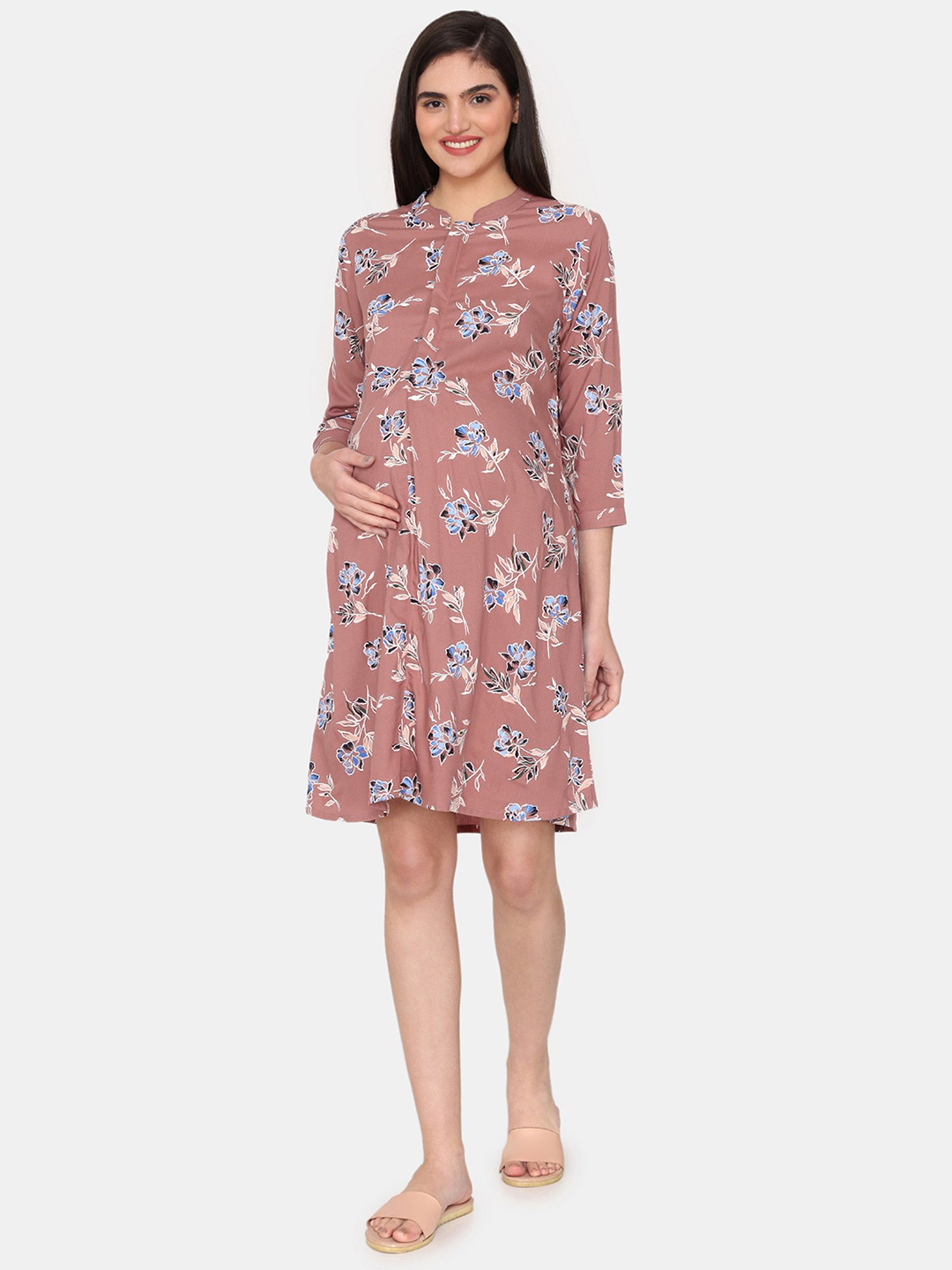 Coucou by Zivame Dusty Pink Printed Maternity Night Dress