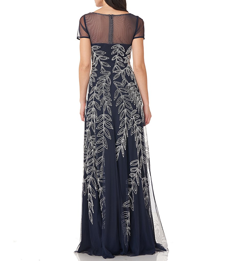 JS Collections Beaded Illusion Yoke A-Line Gown