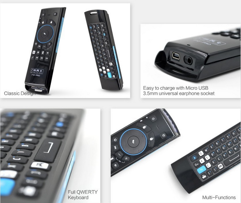 F10 PRO-B Fly Air Mouse Wireless Remote Control Keyboard - USB 2.4GHz, Earphone, Microphone, Speaker for Android Mini PC Gyroscope