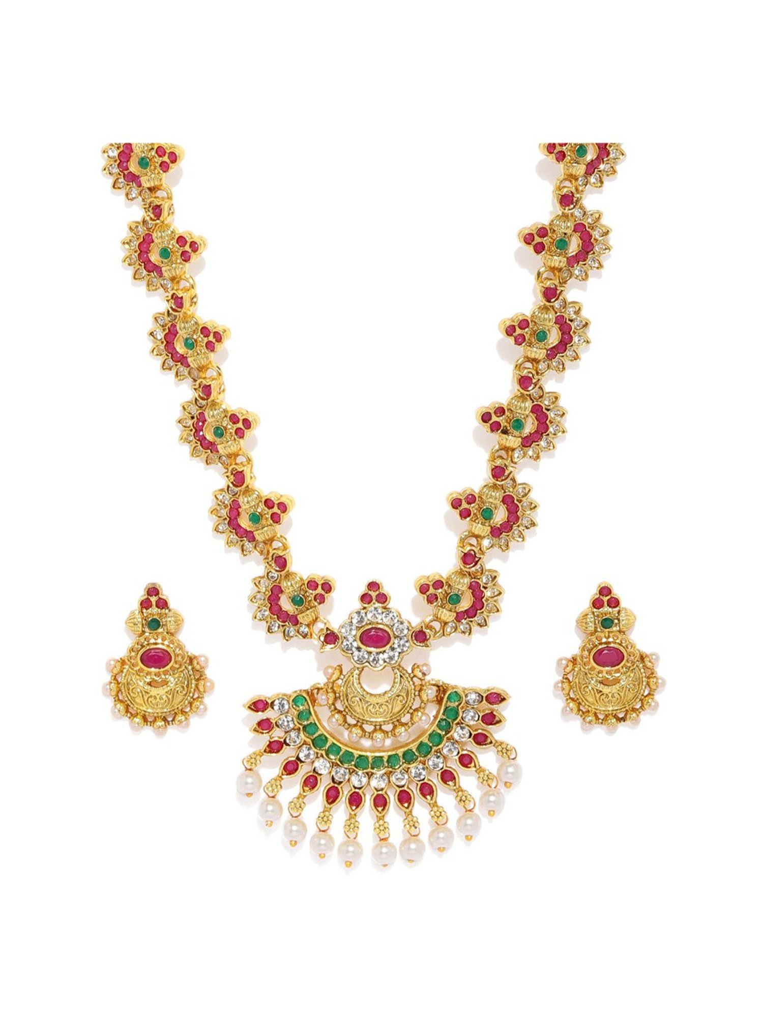 Zaveri Pearls Gold Tone Finely Detailed Enchanting Necklace & Earring Set-ZPFK9381