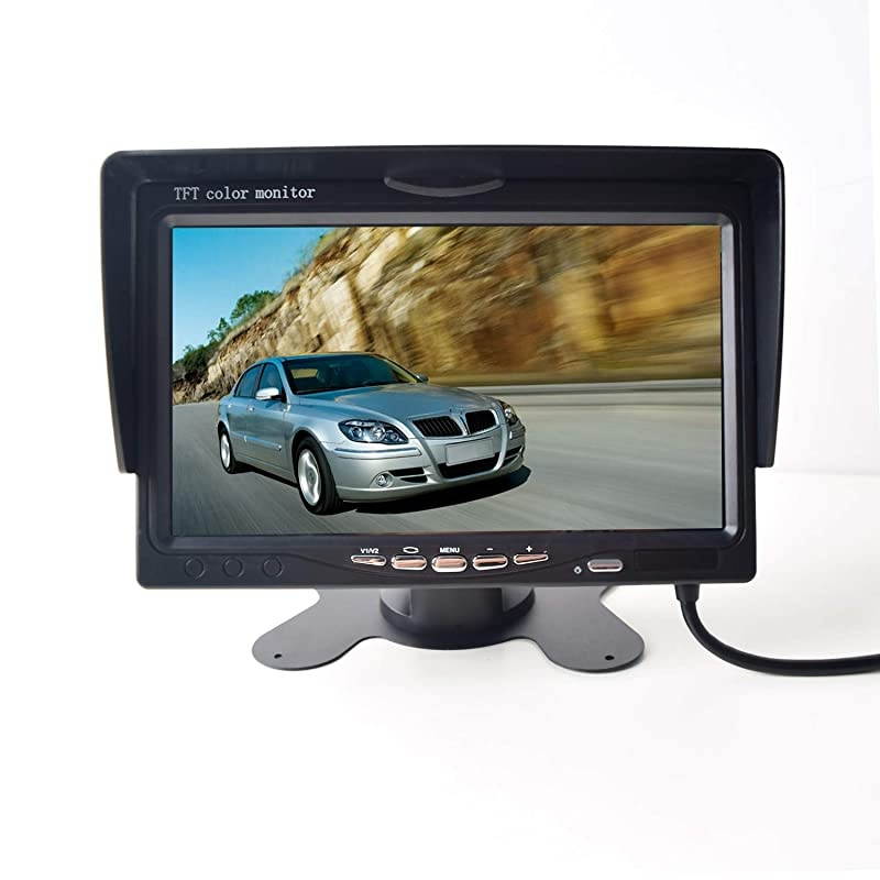 Car Monitor 4PIN Aviation Plug for Truck Trailer Bus Vans Camper Vehicle 800x480 HD 2 Inputs 12V24V Sunshade AntiGlare High Brightness