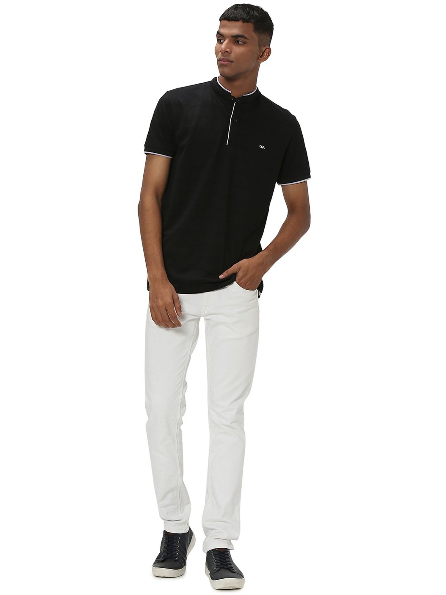 Mufti Black Slim Fit Striped T-Shirt
