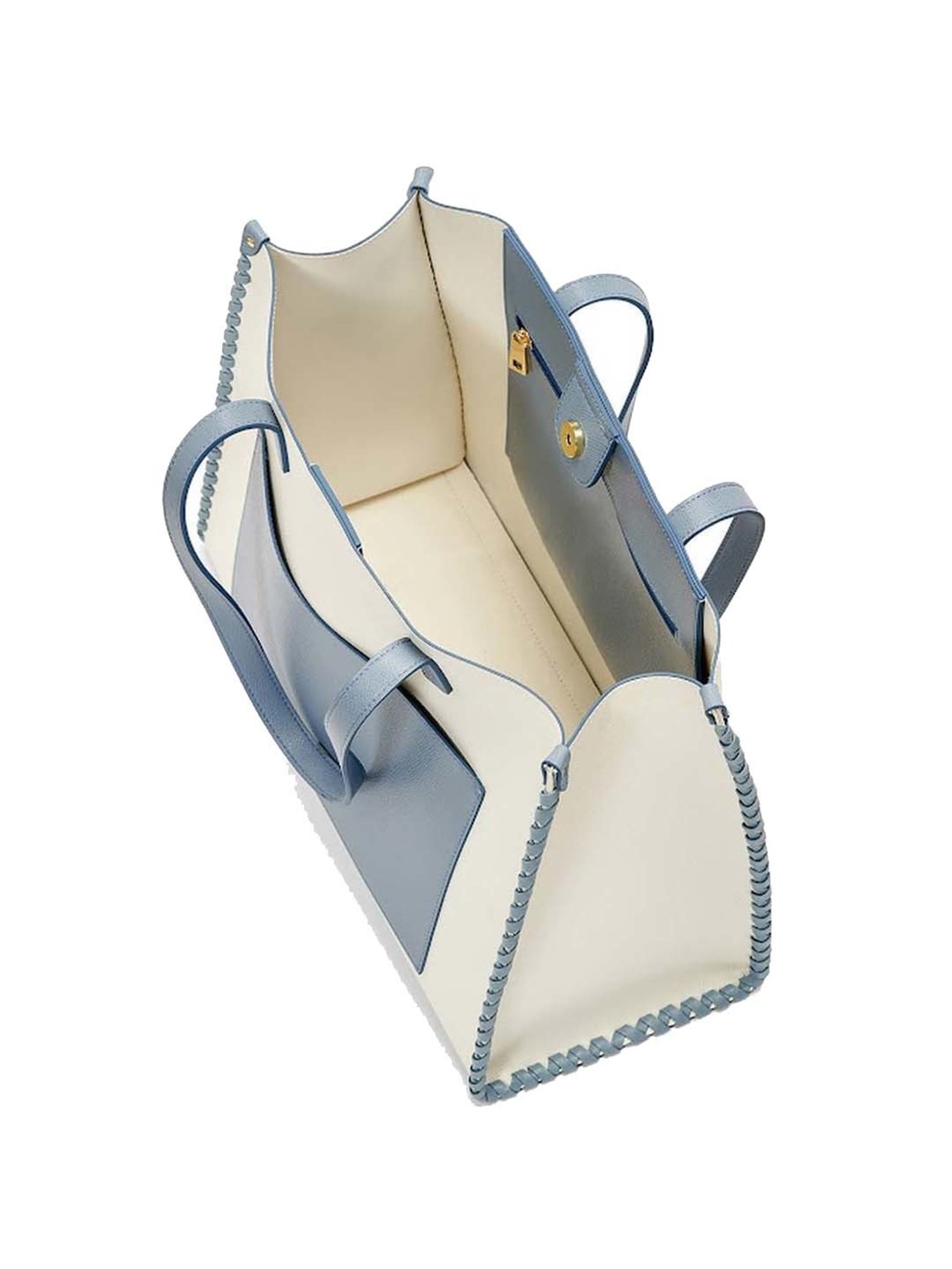 Miraggio White & Blue Solid Large Tote Handbag