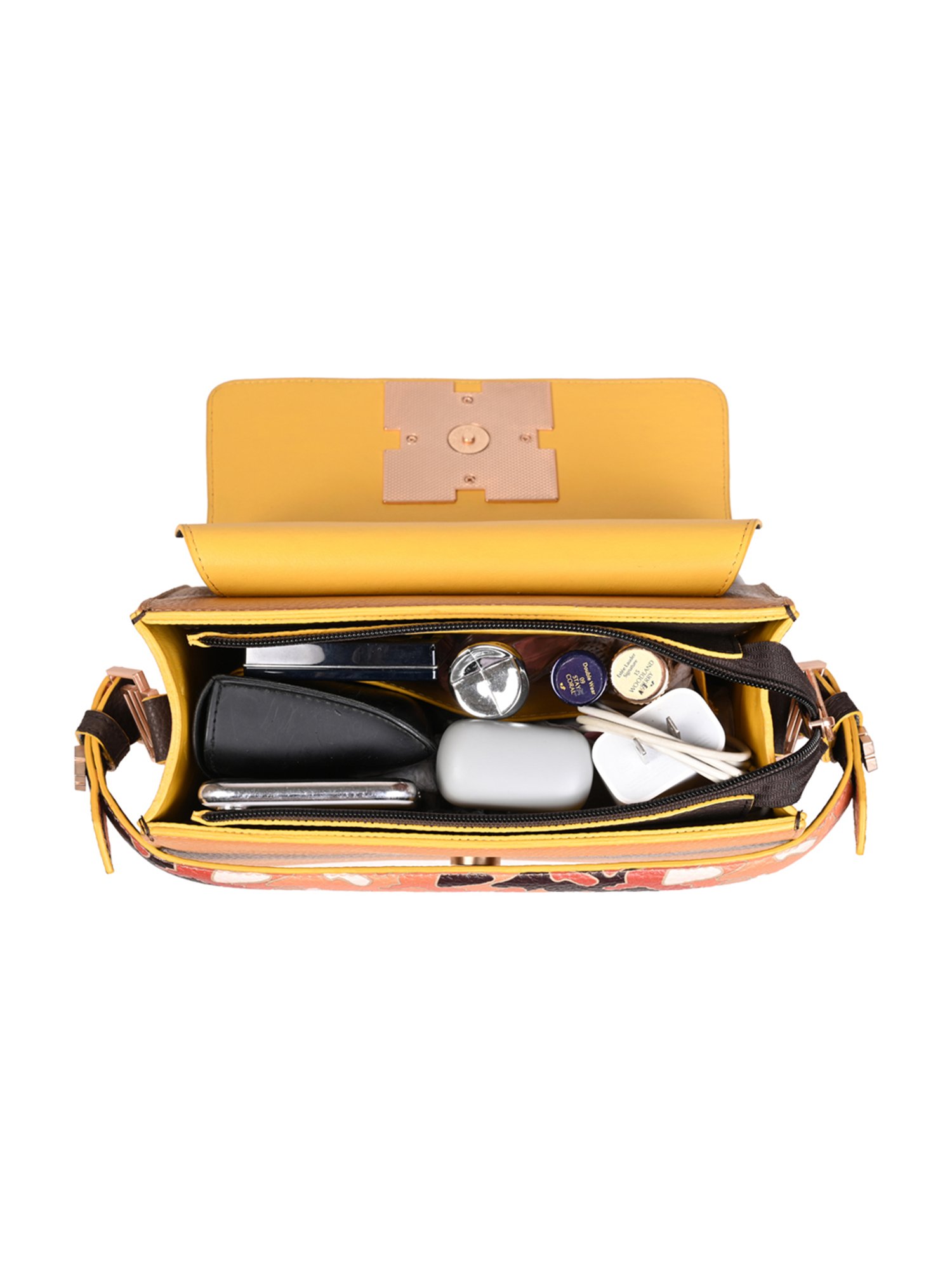 Eume Espresso Mustard Camo Vegan Leather Satchel Handbag