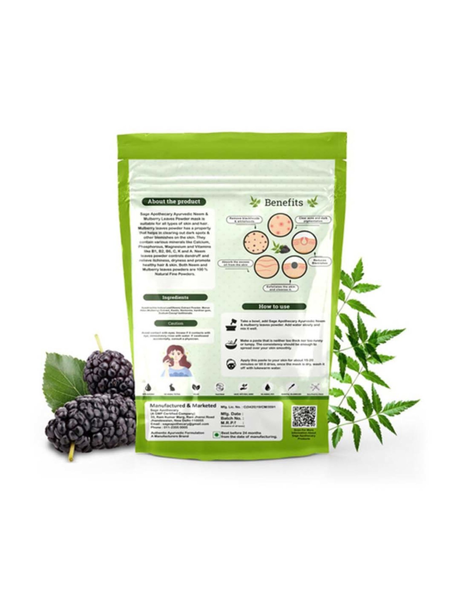 Sage Apothecary Ayurvedic Neem & Mulberry Leaves Powder Face Mask - 100 gm