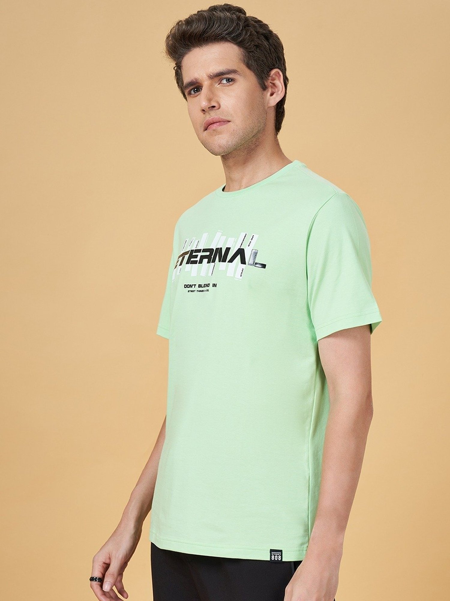 Street 808 By Pantaloons Green Cotton Regular Fit Printed T-Shirt