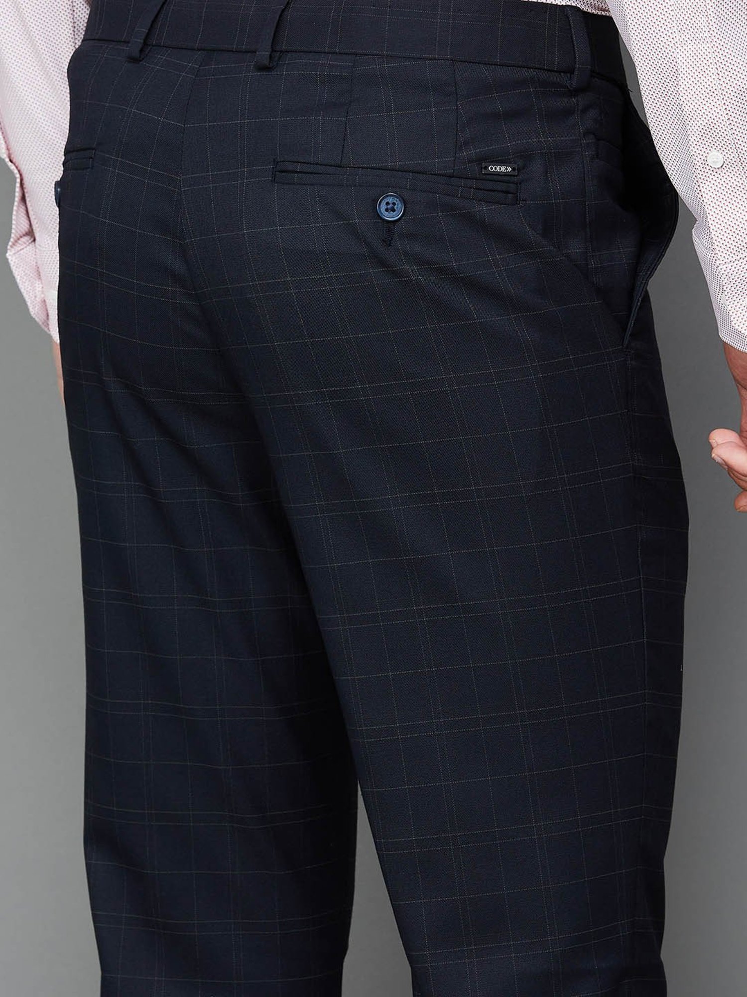 Code by Lifestyle Black Slim Tapered Fit Checks Trousers