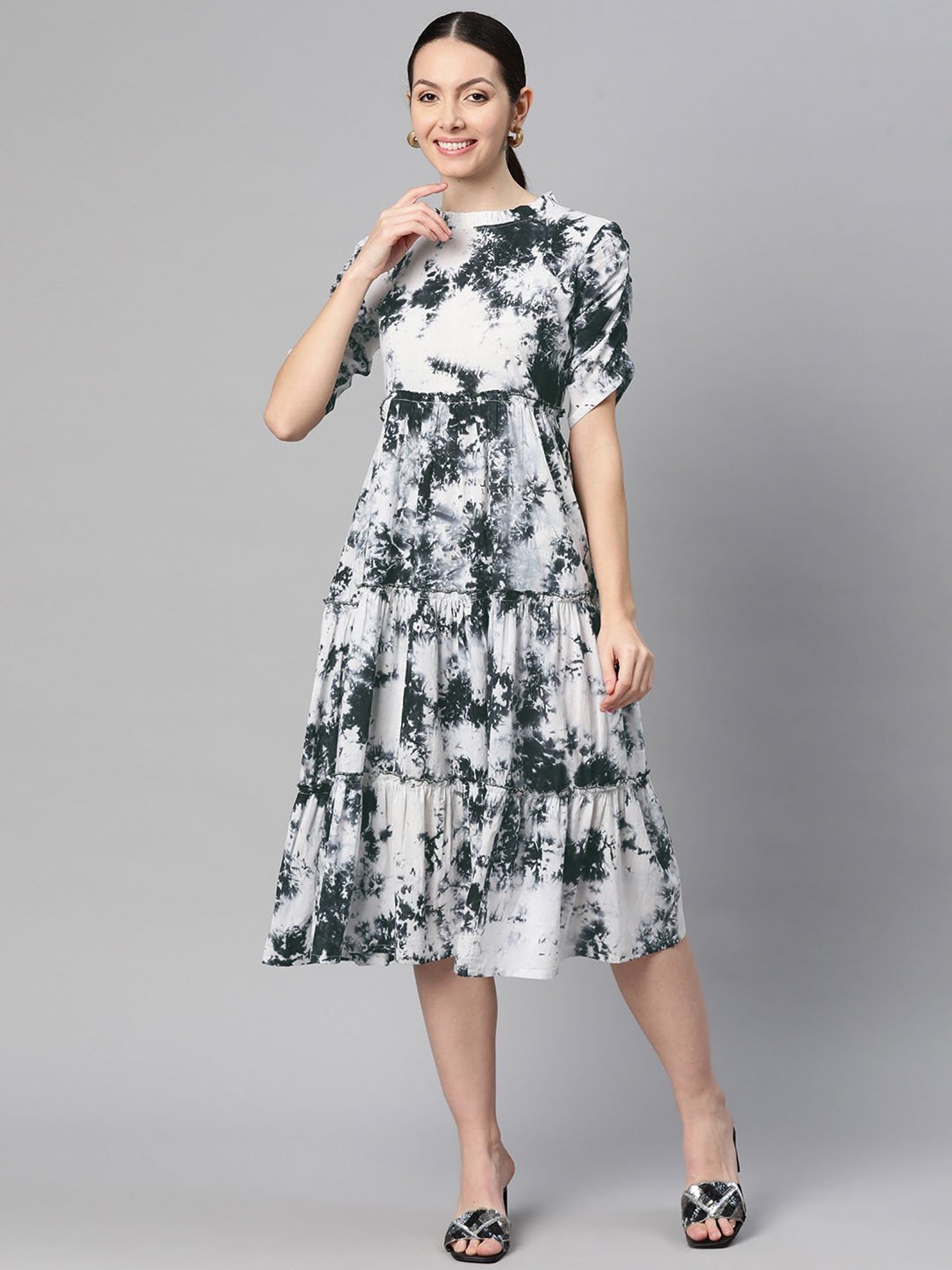 Indibelle Black Cotton Tie-Dye Ethnic Dress