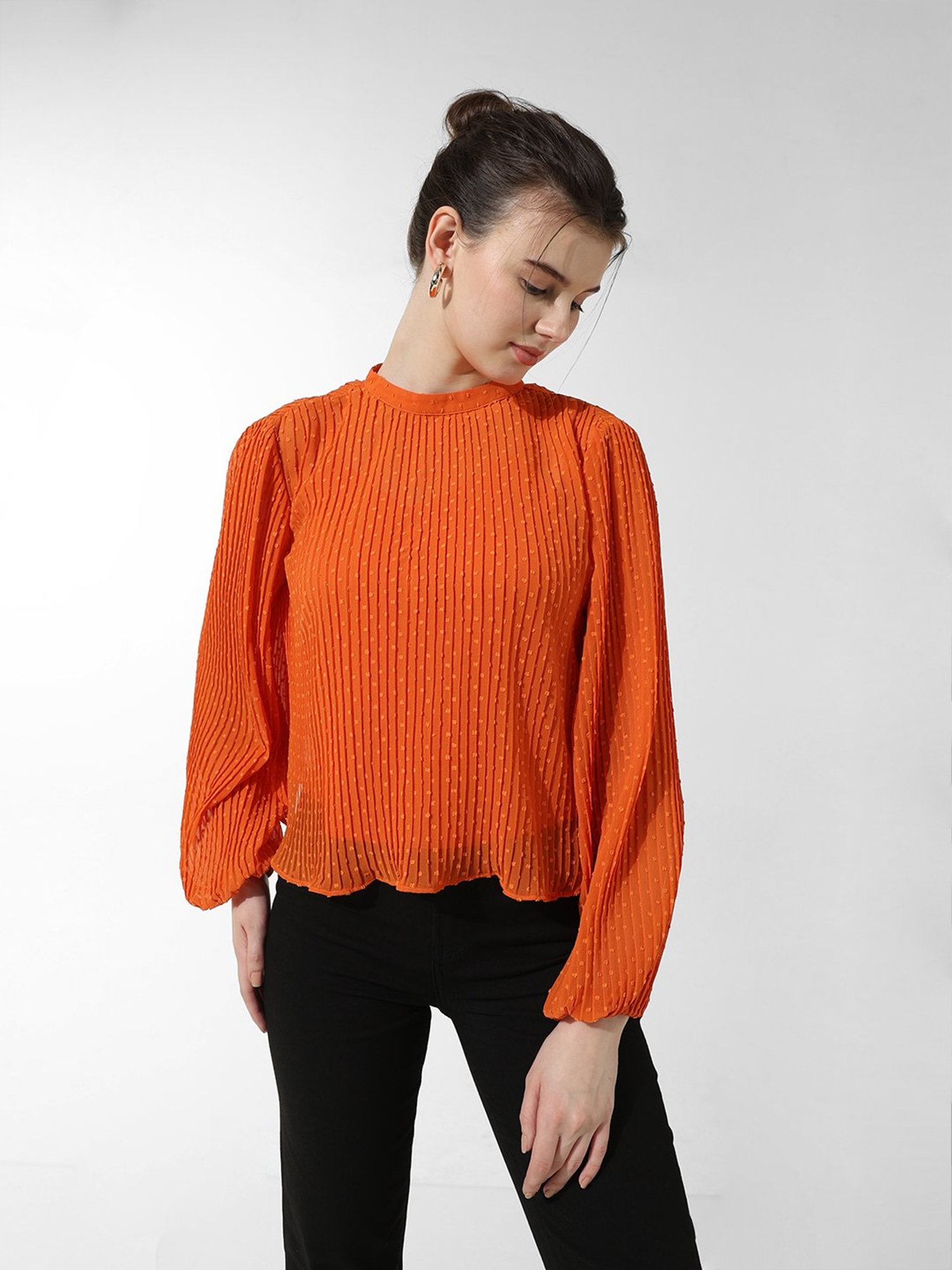 Only Orange Self Design Top