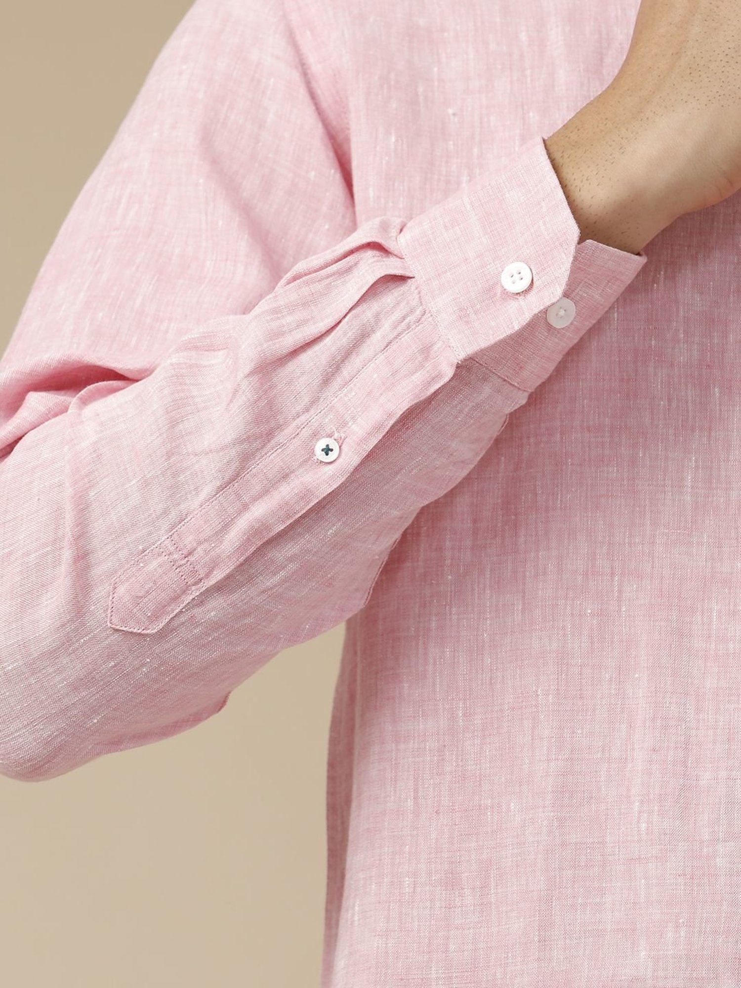 Linen Club Pink Linen Contemporary Fit Texture Shirt