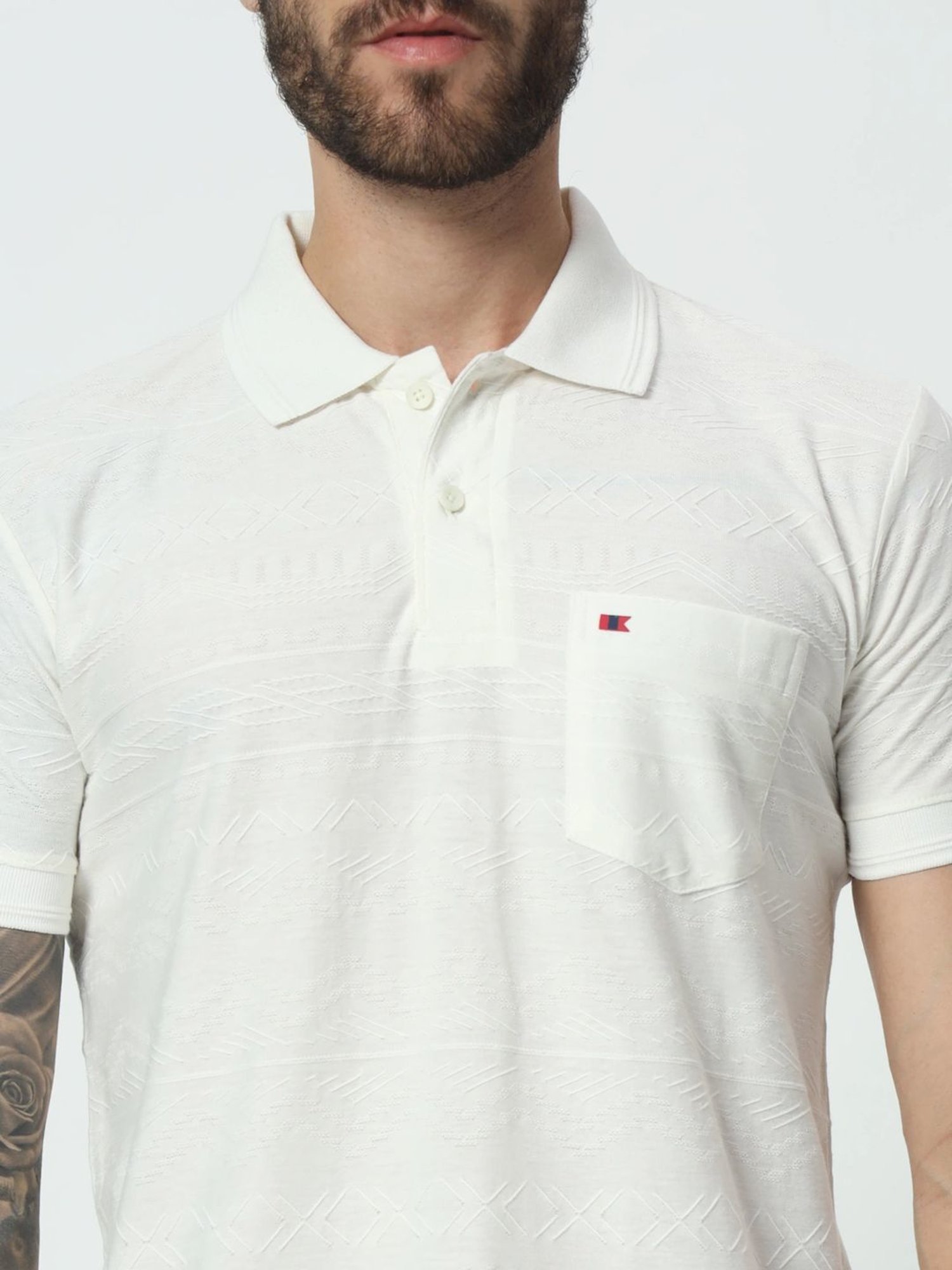 Tab91 White Regular Fit Self Pattern Polo T-Shirts