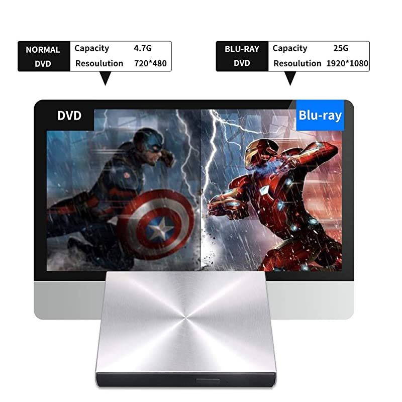 Blu Ray External 3D Drive Reader,  USB C 3.0 and Type-C External Drive Bluray Optical CD DVD Drive for MacBook Windows Laptop Desktop PC Laptop