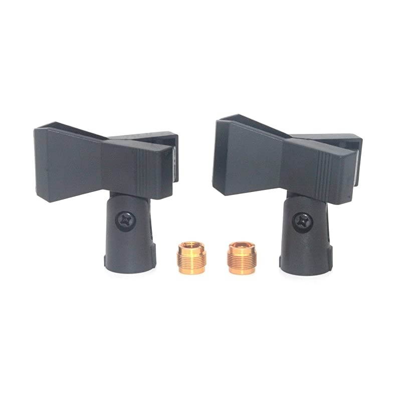Pack of 2 Universal Adjustable Microphone Butterfly Clip with Gold Brass and Adapter Fix on Mic Stand with 58 Inch Thread