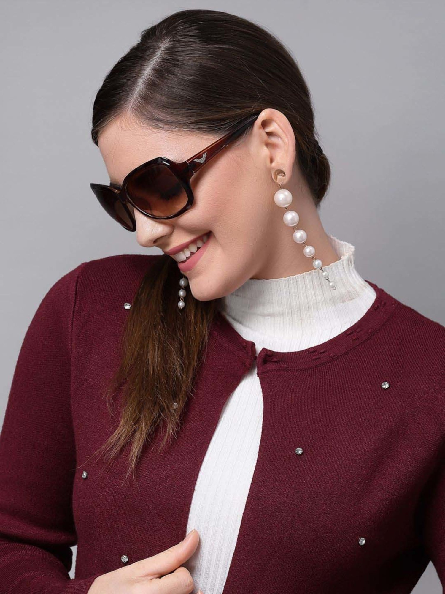 Mafadeny Maroon Embellished Shrug